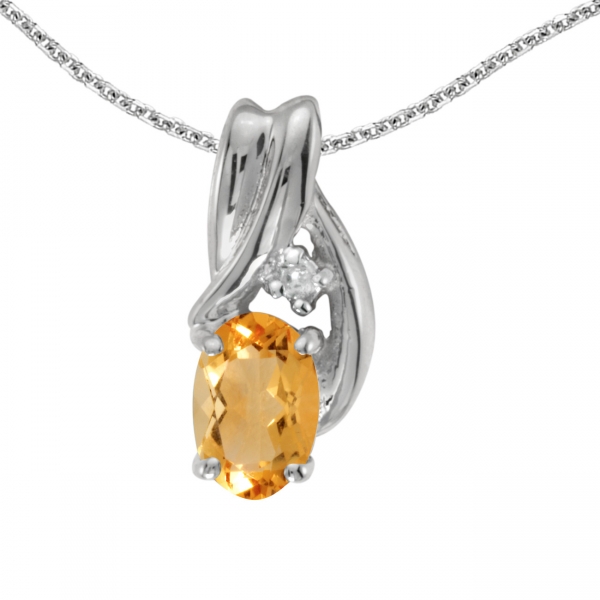 14k White Gold Oval Citrine And Diamond Pendant Davidson Jewelers East Moline, IL