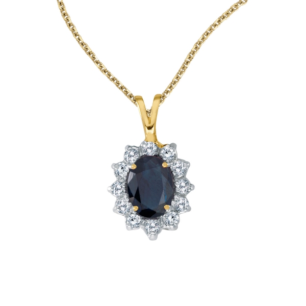 14k Yellow Gold Oval Sapphire Pendant with Diamonds Davidson Jewelers East Moline, IL