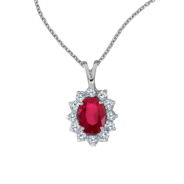 14k White Gold Oval Ruby Pendant with Diamonds Davidson Jewelers East Moline, IL