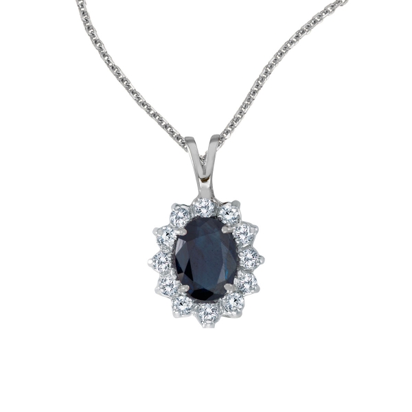 14k White Gold Oval Sapphire Pendant with Diamonds Davidson Jewelers East Moline, IL
