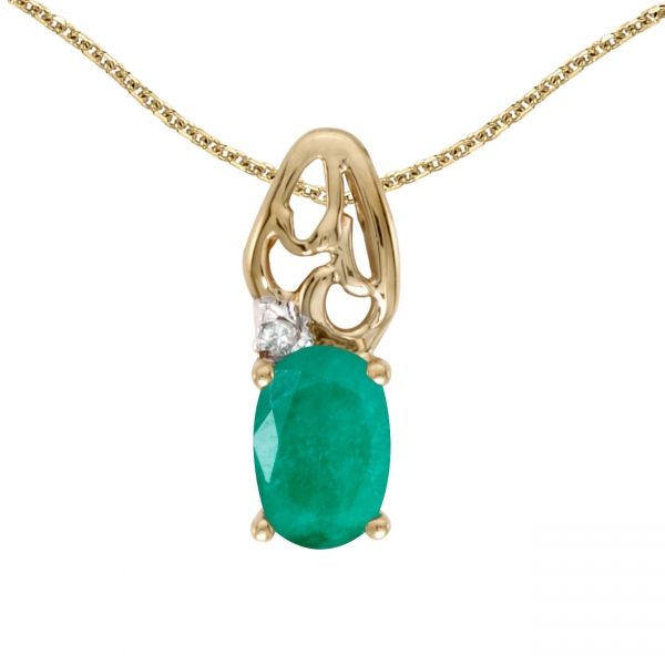 10k Yellow Gold Oval Emerald And Diamond Pendant Davidson Jewelers East Moline, IL