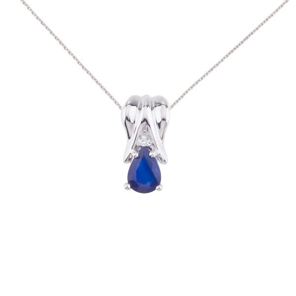 14k White Gold Sapphire Pear Pendant With Diamonds P6062w 09 - Natural Sapphire Diamond Pendant 14k White Gold Sapphire Pear Pendant With Diamonds P6062w 09 - Natural Sapphire Diamond Pendant