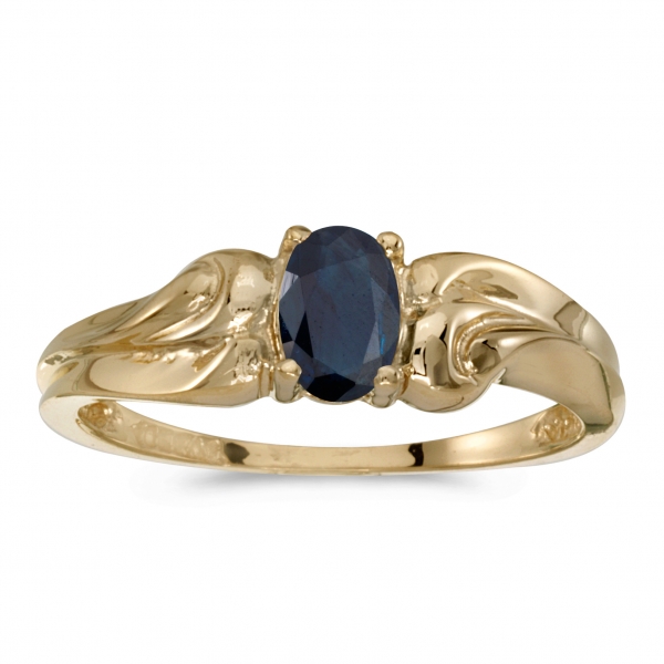10k Yellow Gold Oval Sapphire And Diamond Ring 