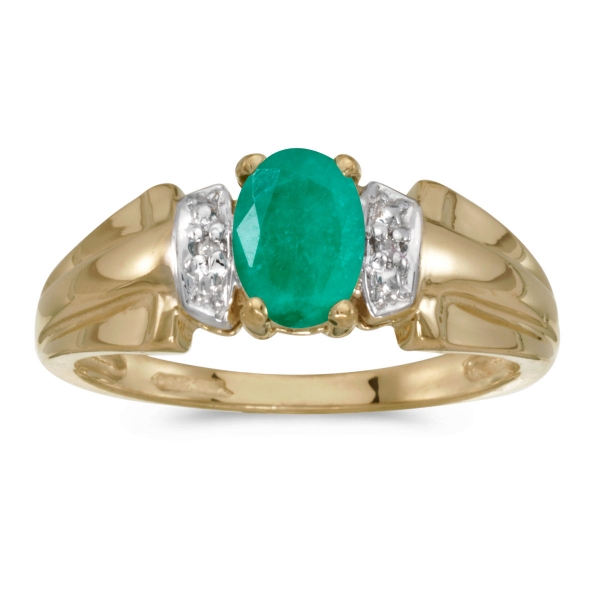 10k Yellow Gold Oval Emerald And Diamond Ring