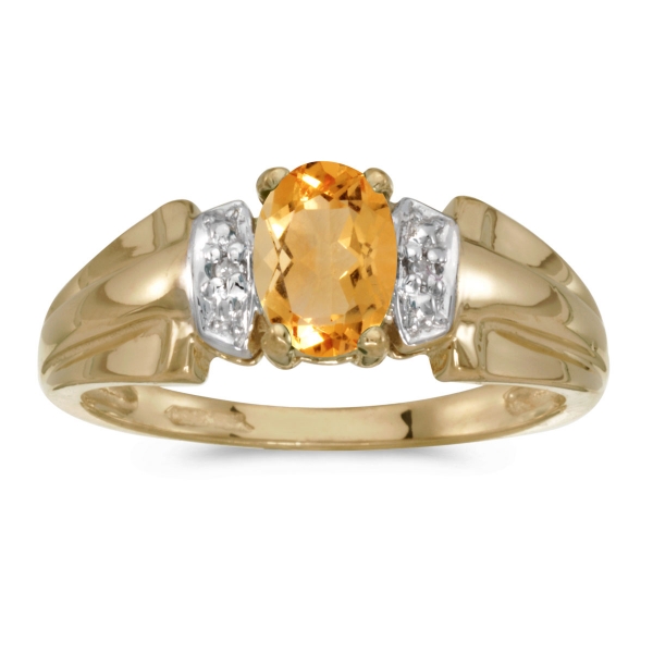 10k Yellow Gold Oval Citrine And Diamond Ring 