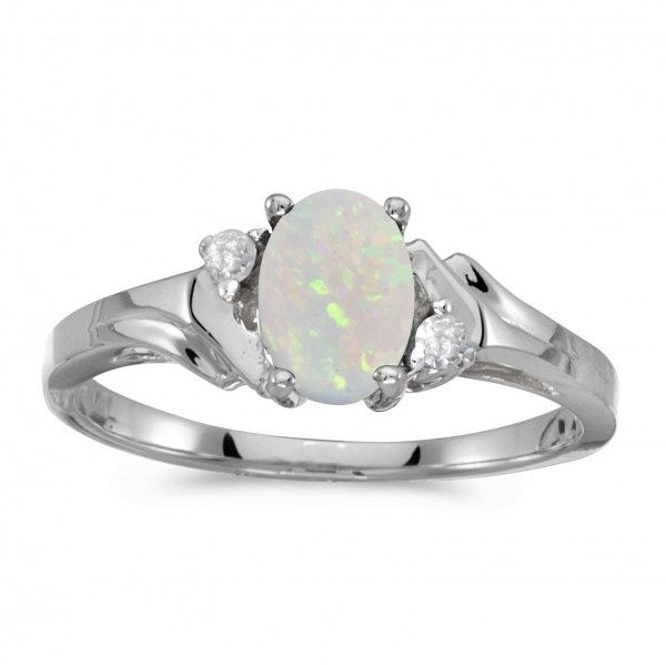 14k White Gold Oval Opal And Diamond Ring RM1248XW 10 14k White Gold Oval Opal And Diamond Ring RM1248XW 10