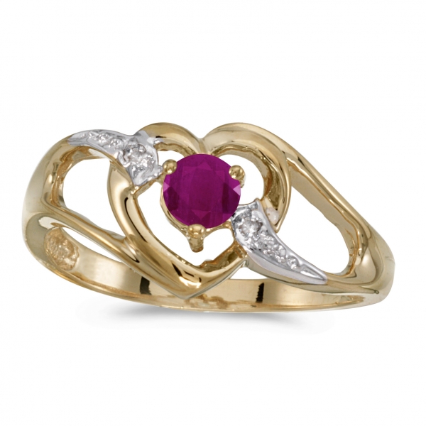 10k Yellow Gold Round Ruby And Diamond Heart Ring Rm1336 07 Castle Couture Fine Jewelry Manalapan Nj