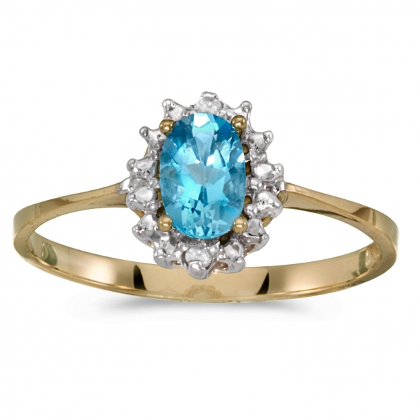 10k Yellow Gold Oval Blue Topaz And Diamond Ring 