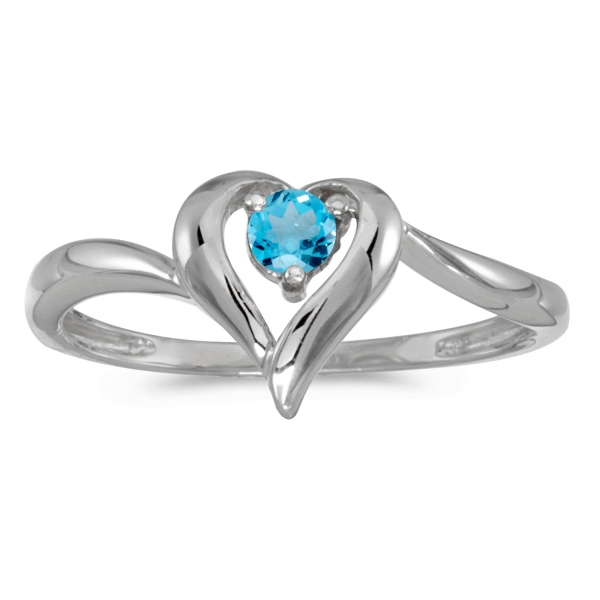 Ladies 10 Karat White Gold Genuine Blue Topaz Heart Ring 