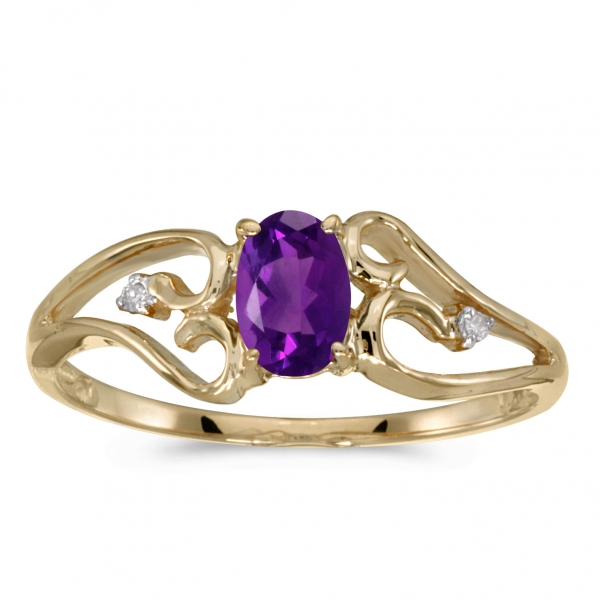 10k Yellow Gold Oval Amethyst And Diamond Ring 