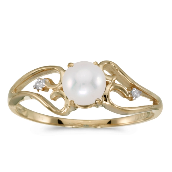 10k Yellow Gold Freshwater Cultured Pearl And Diamond Heart Ring