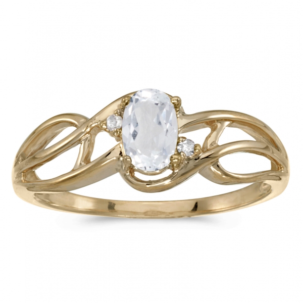 10k Yellow Gold Oval White Topaz And Diamond Ring 