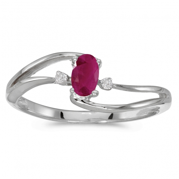 CM-RM2589XW-07 14k White Gold Oval Ruby And Diamond Wave Ring 