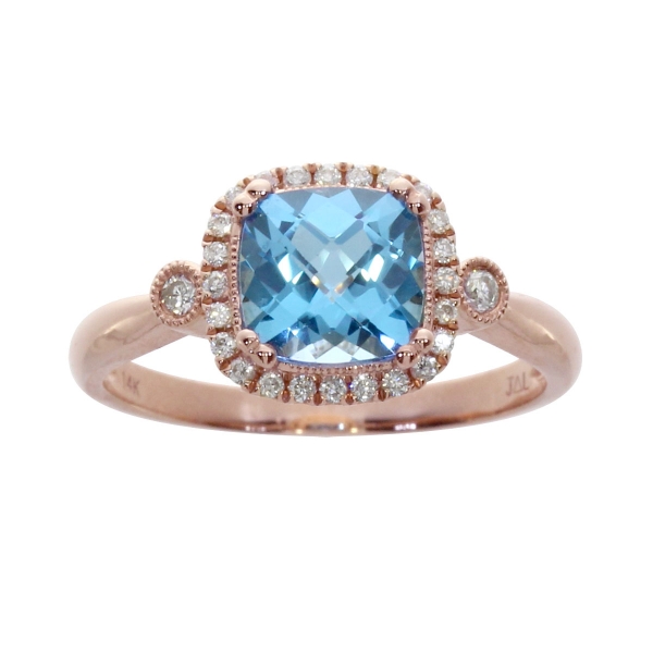 14k Rose Gold Cushion Cut Blue Topaz And Diamond Ring Leslie E Sandler Fine Jewelry And Gemstones 14k Rose Gold Cushion Cut Blue Topaz And Diamond Ring Leslie E Sandler Fine Jewelry And Gemstones