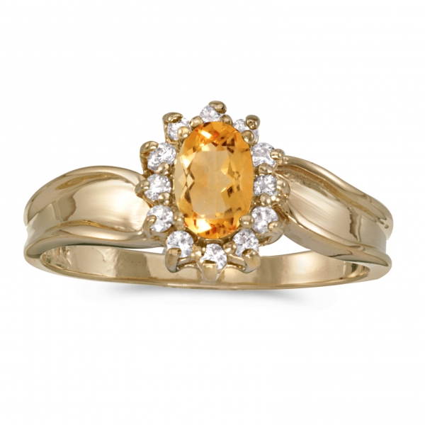 14k Yellow Gold Oval Citrine And Diamond Ring 