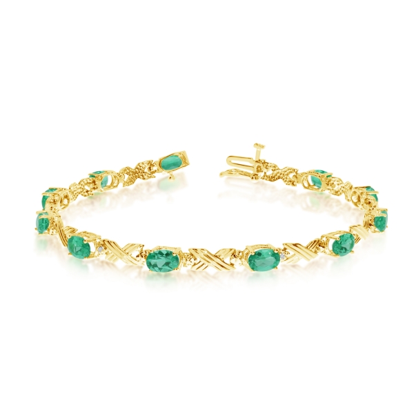 10K Yellow Gold Oval Emerald and Diamond Bracelet TB1039-05 