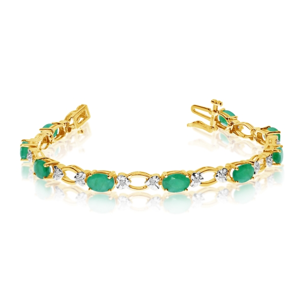 14k Yellow Gold Natural Emerald And Diamond Tennis Bracelet | John 