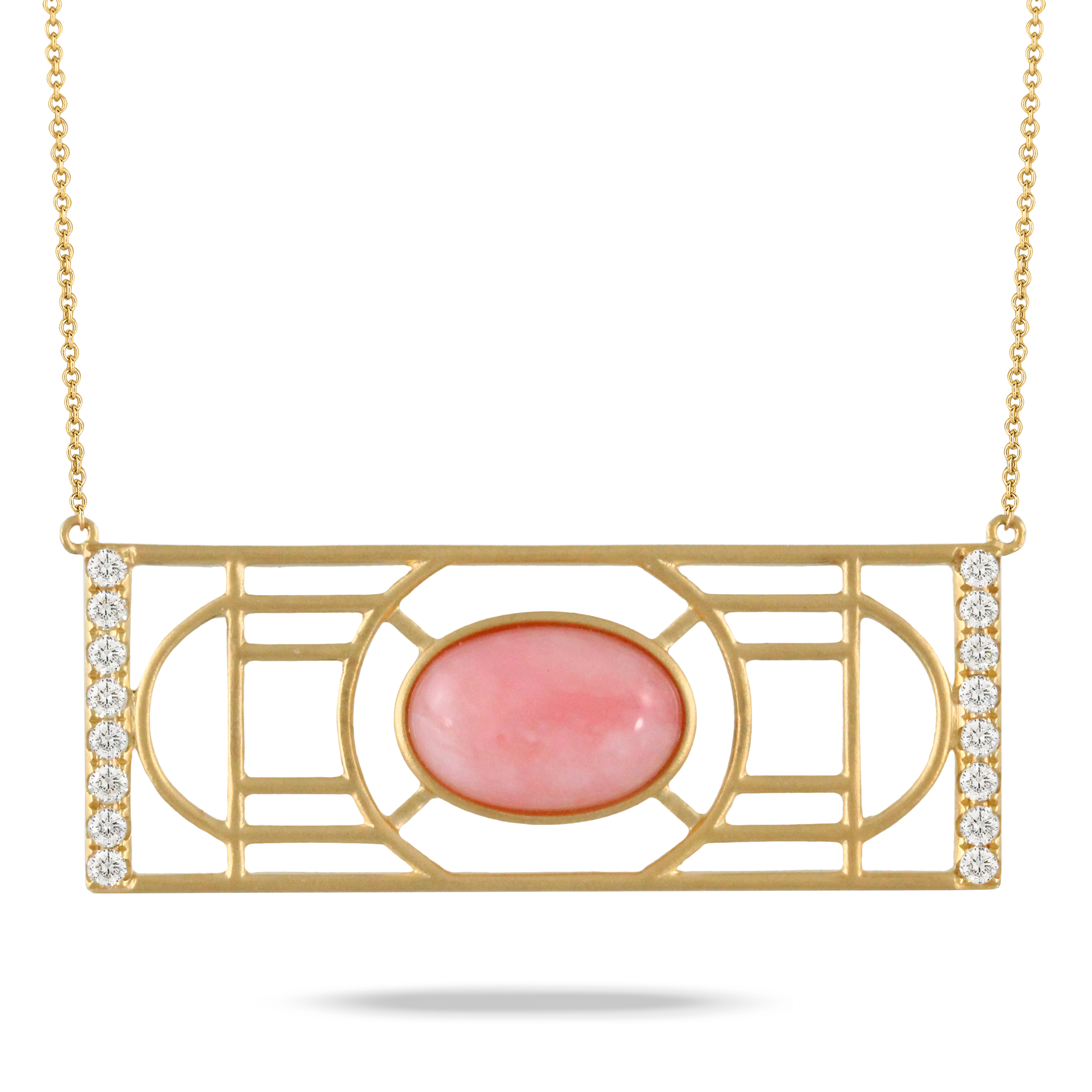 18K Yellow Gold Pink Opal Necklace Venus Jewelers Somerset, NJ