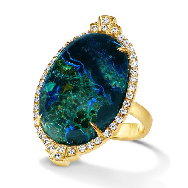 18K Yellow Gold Azurite-Malachite Fashion Ring John Herold Jewelers Randolph, NJ