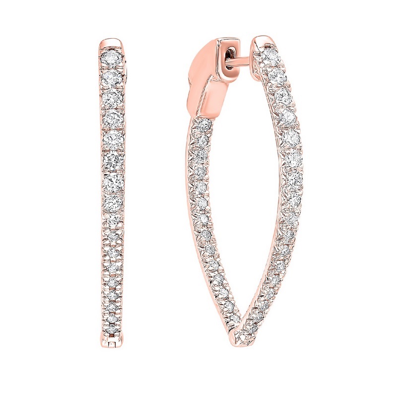 14KT Pink Gold & Diamond Classic Book Hoop Fashion Earrings   - 1 ctw Ross's Fine Jewelers Kilmarnock, VA