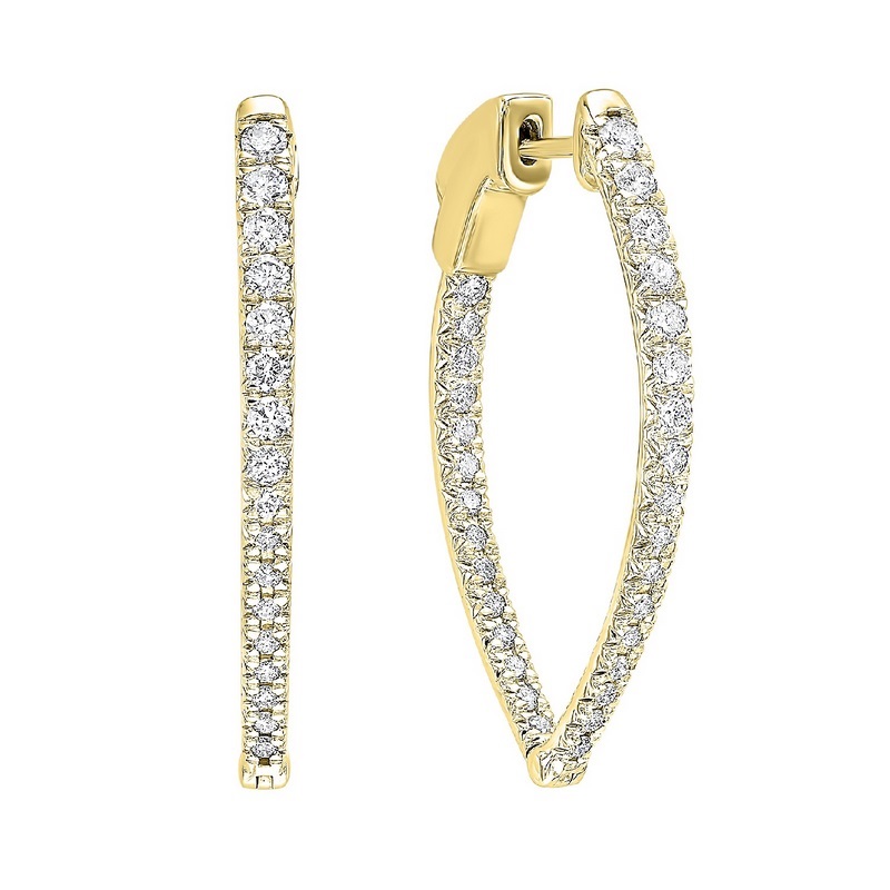 14KT Yellow Gold & Diamond Classic Book Hoop Fashion Earrings   - 1 ctw Ross's Fine Jewelers Kilmarnock, VA