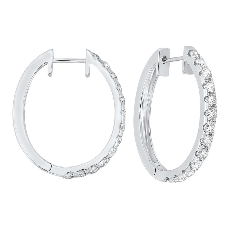 14KT White Gold & Diamond Classic Book Hoop Fashion Earrings  - 2 ctw Ross's Fine Jewelers Kilmarnock, VA