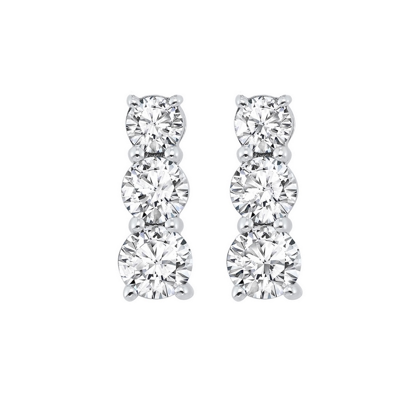 14KT White Gold & Diamond Classic Book 3 Stone Fashion Earrings   - 1 ctw Ross's Fine Jewelers Kilmarnock, VA