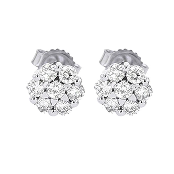 14KT White Gold & Diamond Classic Book Flower Collection Fashion Earrings  - 1 ctw Malak Jewelers Charlotte, NC