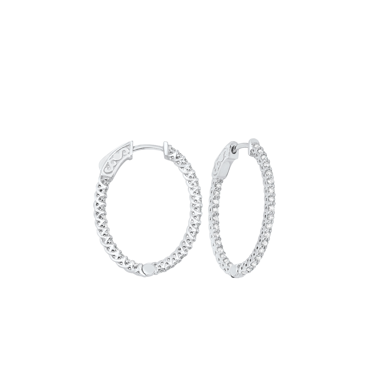 14KT White Gold & Diamond Classic Book Hoop Fashion Earrings  - 1 ctw Ross's Fine Jewelers Kilmarnock, VA