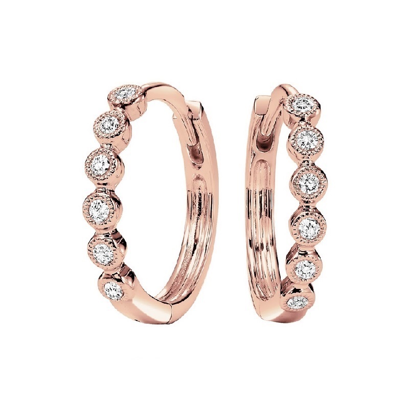 10KT Pink Gold & Diamond Classic Book Mixable Fashion Earrings  - 1/8 ctw Ross's Fine Jewelers Kilmarnock, VA