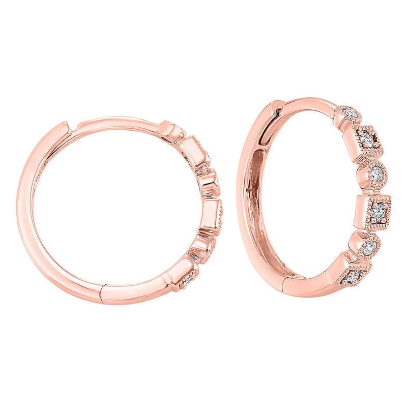 14KT Pink Gold & Diamond Classic Book Mixable Fashion Earrings  - 1/8 ctw Ross's Fine Jewelers Kilmarnock, VA