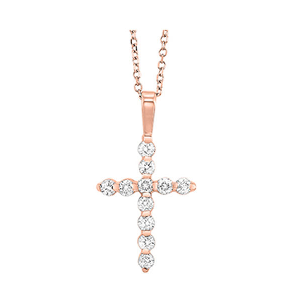 14KT Pink Gold & Diamond Classic Book Cross Pendants Neckwear Pendant   - 1/10 ctw Bell Jewelers Murfreesboro, TN