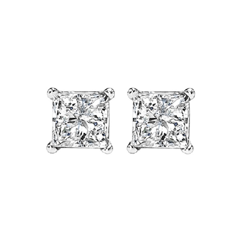 14KT White Gold & Diamond Classic Book Pricess Cut Stud Earrings  - 5/8 ctw Ross's Fine Jewelers Kilmarnock, VA
