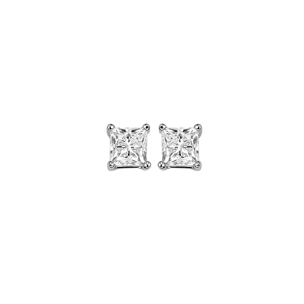 14KT White Gold & Diamond Classic Book Pricess Cut Stud Earrings  - 1/4 ctw Falls Jewelers Concord, NC