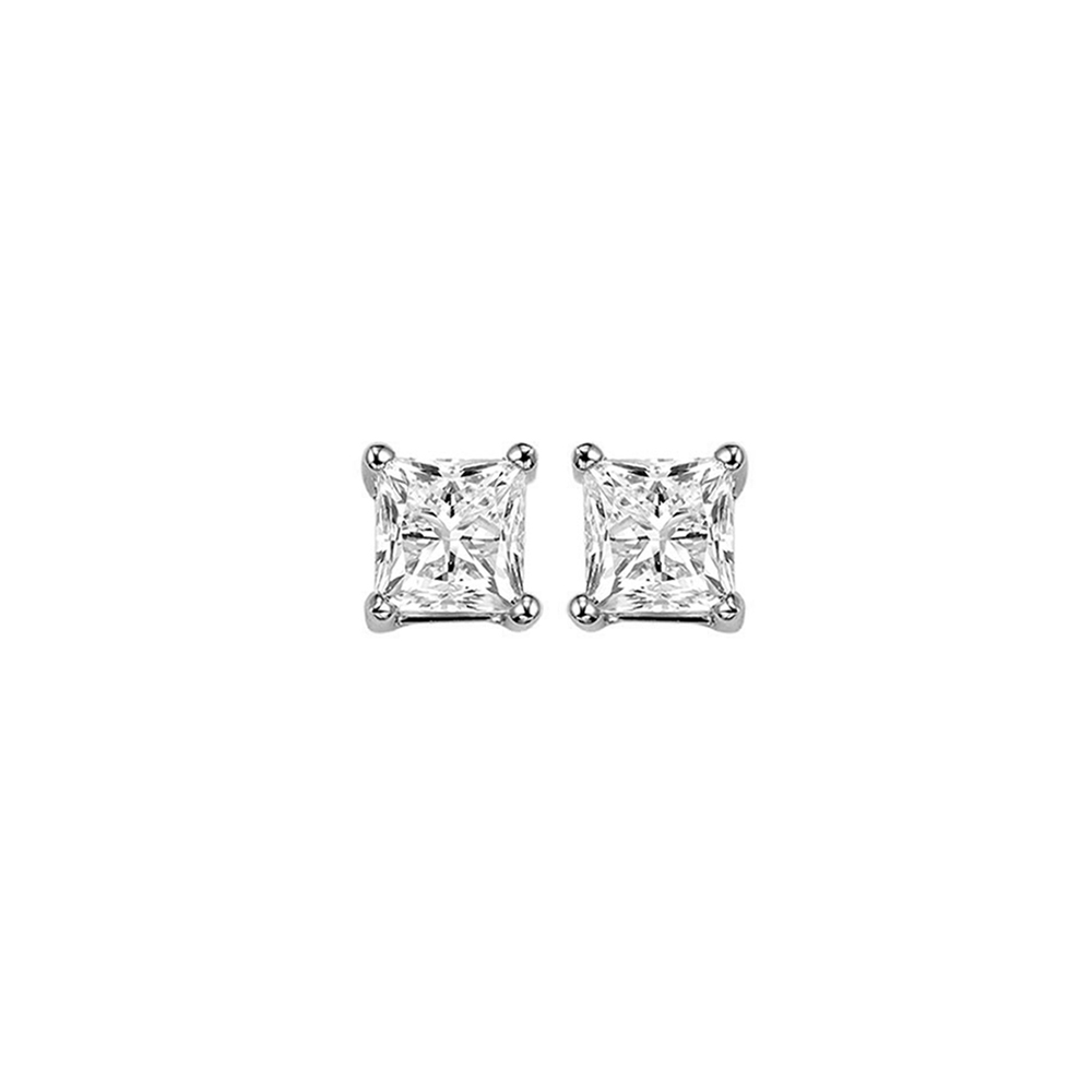 14KT White Gold & Diamond Classic Book Pricess Cut Stud Earrings  - 1/3 ctw Diamond Showcase Longview, WA