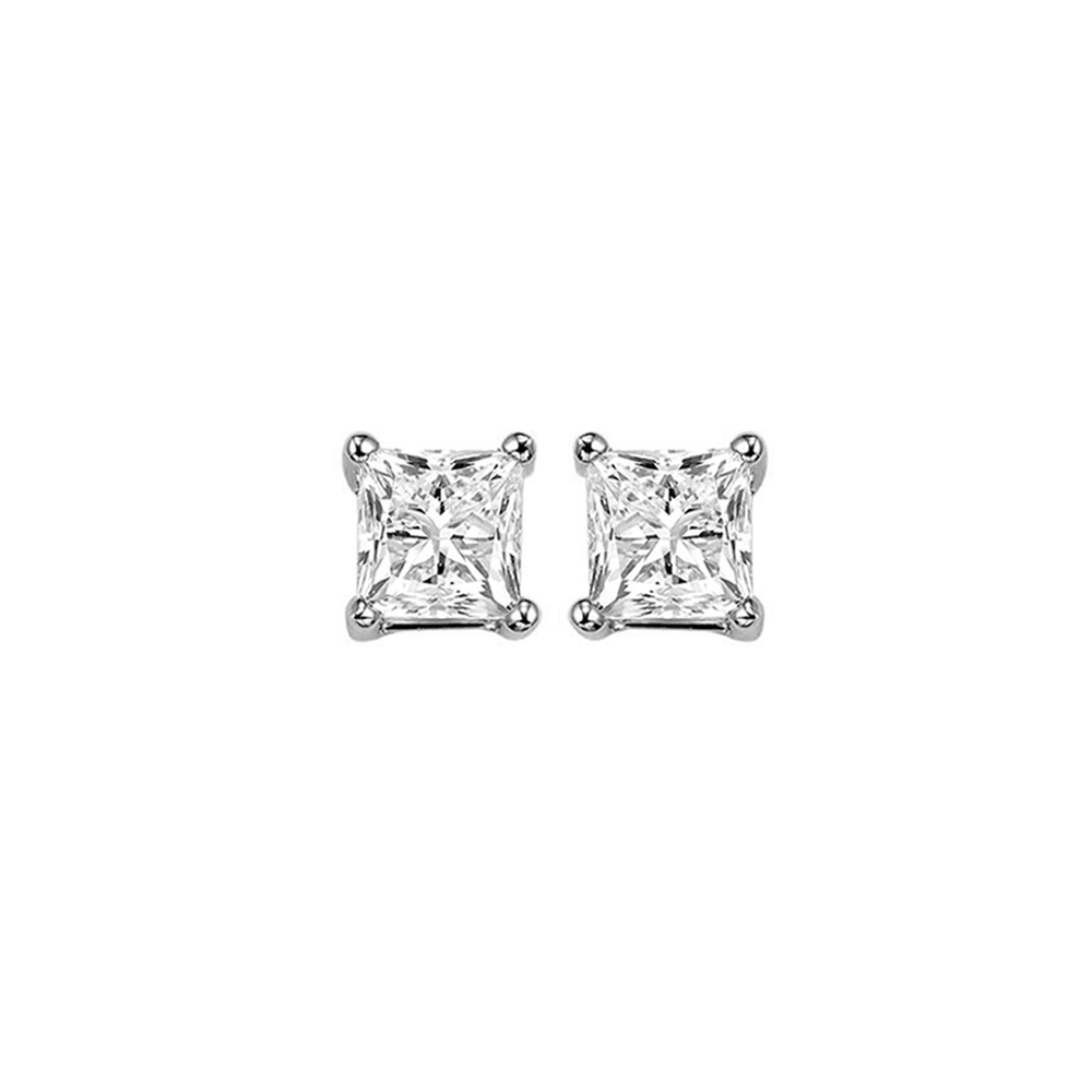 14KT White Gold & Diamond Classic Book Pricess Cut Stud Earrings  - 1/2 ctw Falls Jewelers Concord, NC