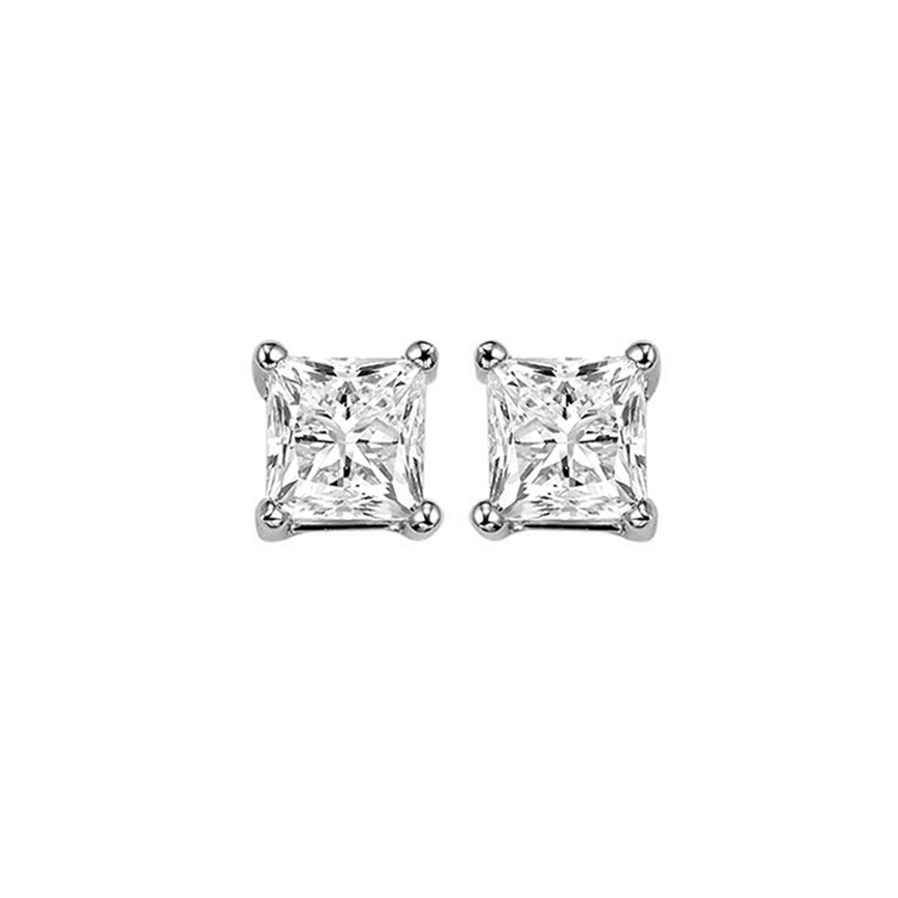 14KT White Gold & Diamond Classic Book Pricess Cut Stud Earrings  - 3/4 ctw Enchanted Jewelry Plainfield, CT