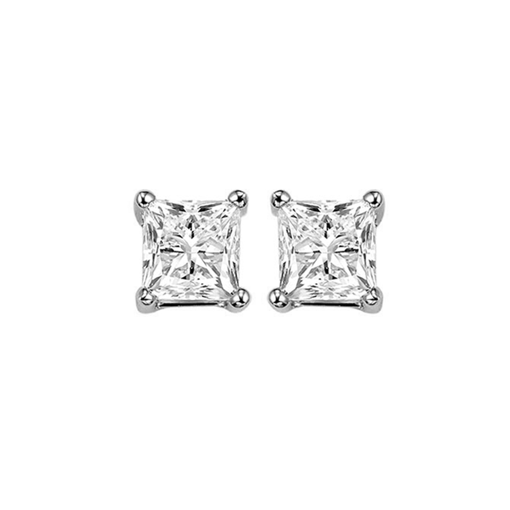 14KT White Gold & Diamond Classic Book Pricess Cut Stud Earrings  - 1 ctw Armentor Jewelers New Iberia, LA