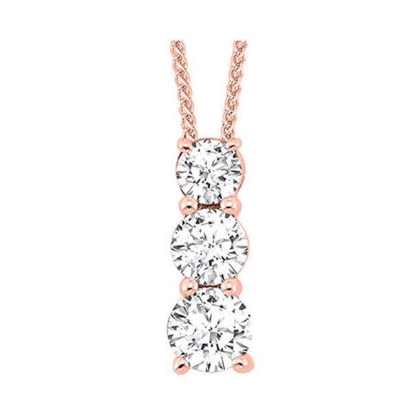 14KT Pink Gold & Diamond Classic Book 3 Stone Neckwear Pendant  - 1 ctw Biondi Diamond Jewelers Aurora, CO