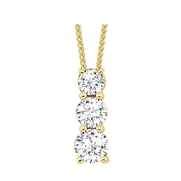 14KT Yellow Gold & Diamond Classic Book 3 Stone Neckwear Pendant  - 1 ctw Malak Jewelers Charlotte, NC
