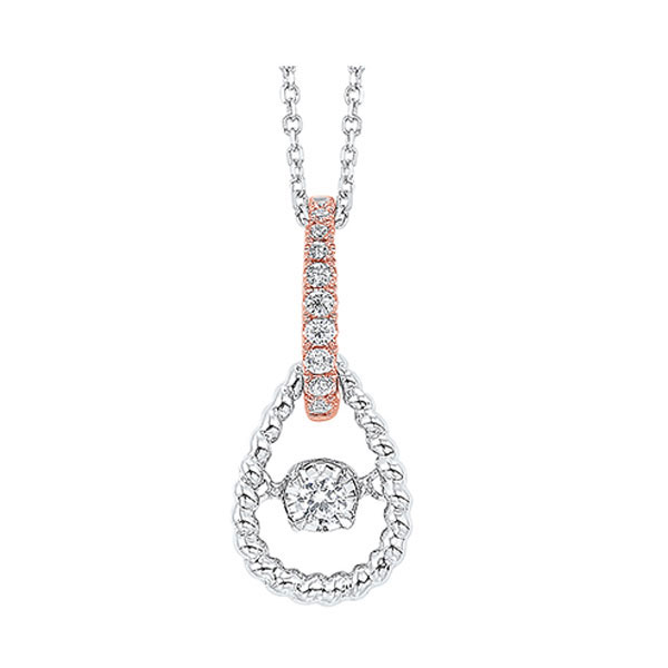 10KT White & Pink Gold & Diamond Classic Book New Rythem Of Love Neckwear Pendant   - 1/10 ctw Malak Jewelers Charlotte, NC