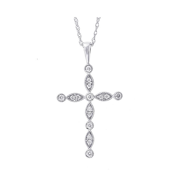 14KT White Gold & Diamond Classic Book Marquise & Round Neckwear Pendant  - 1/8 ctw E.M. Smith Family Jewelers Chillicothe, OH