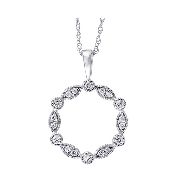 14KT White Gold & Diamond Classic Book Marquise & Round Neckwear Pendant  - 1/8 ctw E.M. Smith Family Jewelers Chillicothe, OH