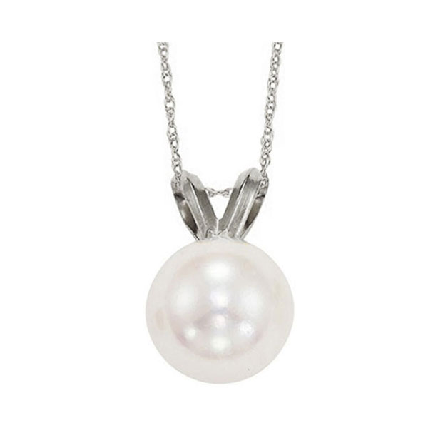 14KT White Gold & Diamond Classic Book Akoya Pearl Neckwear Pendant  - 1/10 ctw Malak Jewelers Charlotte, NC