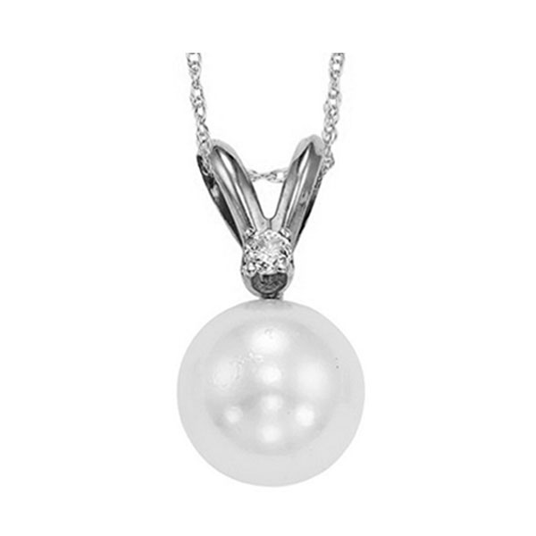 14KT White Gold & Diamond Classic Book Akoya Pearl Neckwear Pendant  - 1/10 ctw Biondi Diamond Jewelers Aurora, CO