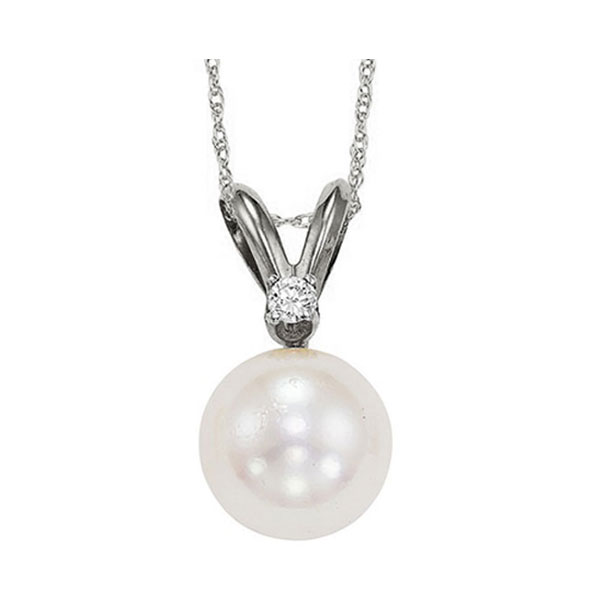 14KT White Gold & Diamond Classic Book Akoya Pearl Neckwear Pendant  - 1/10 ctw Malak Jewelers Charlotte, NC