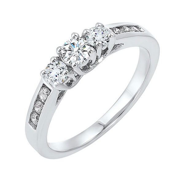 14KT White Gold & Diamond Classic Book 3 Stone Fashion Ring  - 1/2 ctw Biondi Diamond Jewelers Aurora, CO