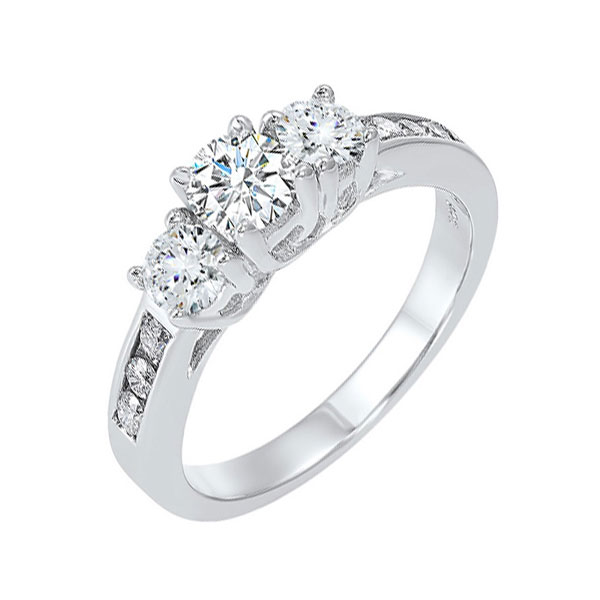 14KT White Gold & Diamond Classic Book 3 Stone Fashion Ring  - 1 ctw Malak Jewelers Charlotte, NC