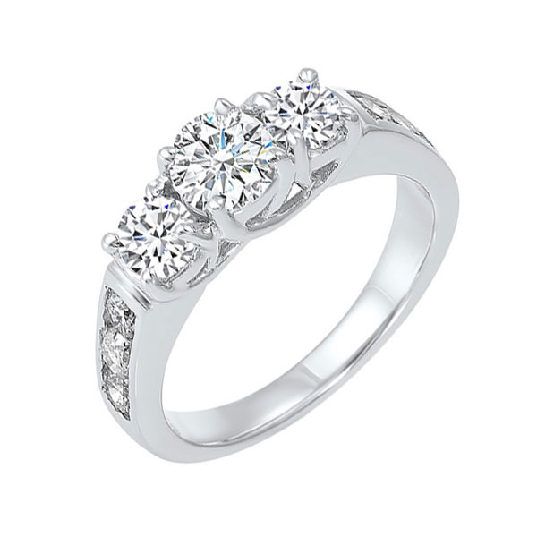 14KT White Gold & Diamond Classic Book 3 Stone Fashion Ring  - 1-1/2 ctw Biondi Diamond Jewelers Aurora, CO