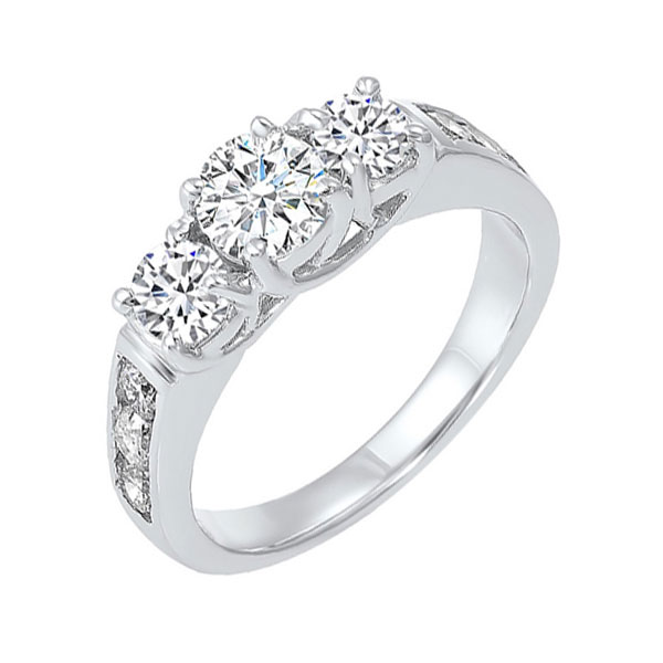 14KT White Gold & Diamond Classic Book 3 Stone Fashion Ring  - 2 ctw Malak Jewelers Charlotte, NC